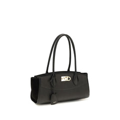 Ferragamo Black Calf Leather Bos Taurus Shoulder Bag