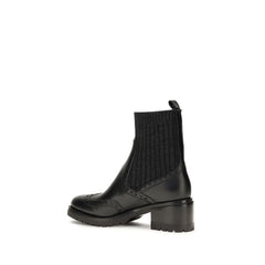 Santoni Black Calf Leather Bos Taurus Ankle Boots