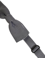 Dolce & Gabbana Black White Houndstooth Adjustable Neck Bow Tie