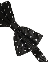 Dolce & Gabbana Black White Polka Dot Adjustable Neck Papillon Bow Tie