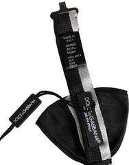 Dolce & Gabbana Black Silver 100% Silk Adjustable Neck Papillon Bow Tie