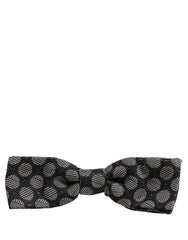 Dolce & Gabbana Black White Geometric Silk Adjustable Neck Papillon Bow Tie