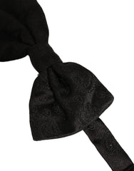 Dolce & Gabbana Men Black Paisley Silk Adjustable Neck Papillon Bow Tie