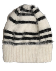 Dolce & Gabbana Black White Striped Angora Knitted Beanie One Size Hat