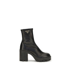Prada Black Calf Leather Bos Taurus Ankle Boots