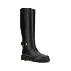 Valentino Garavani Black Calf Leather Bos Taurus Flat Boots