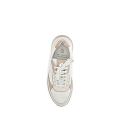 Brunello Cucinelli Beige Calf Leather Bos Taurus Athletic Sneakers