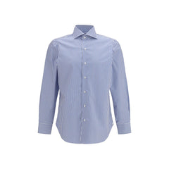 Finamore Blue Cotton Pattern Shirt