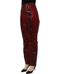 Dolce & Gabbana Red Leopard Cotton 5 Pockets Trouser Jeans