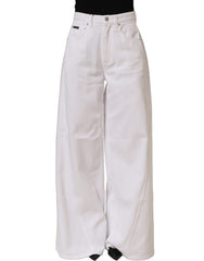 Dolce & Gabbana White Cotton Stretch Wide Leg Denim Jeans