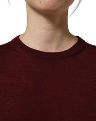 Dolce & Gabbana Maroon Wool Knitted CrewNeck Pullover Sweater