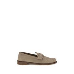 Brunello Cucinelli Beige Suede Leather Slip-On Loafers