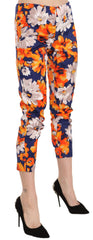 LANACAPRINA Blaue Hose mit Blumenmuster, Skinny, schmale Passform