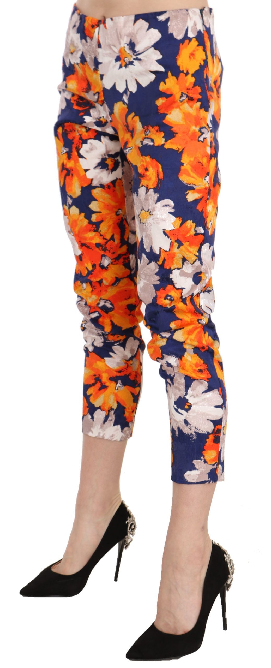 LANACAPRINA Blaue Hose mit Blumenmuster, Skinny, schmale Passform