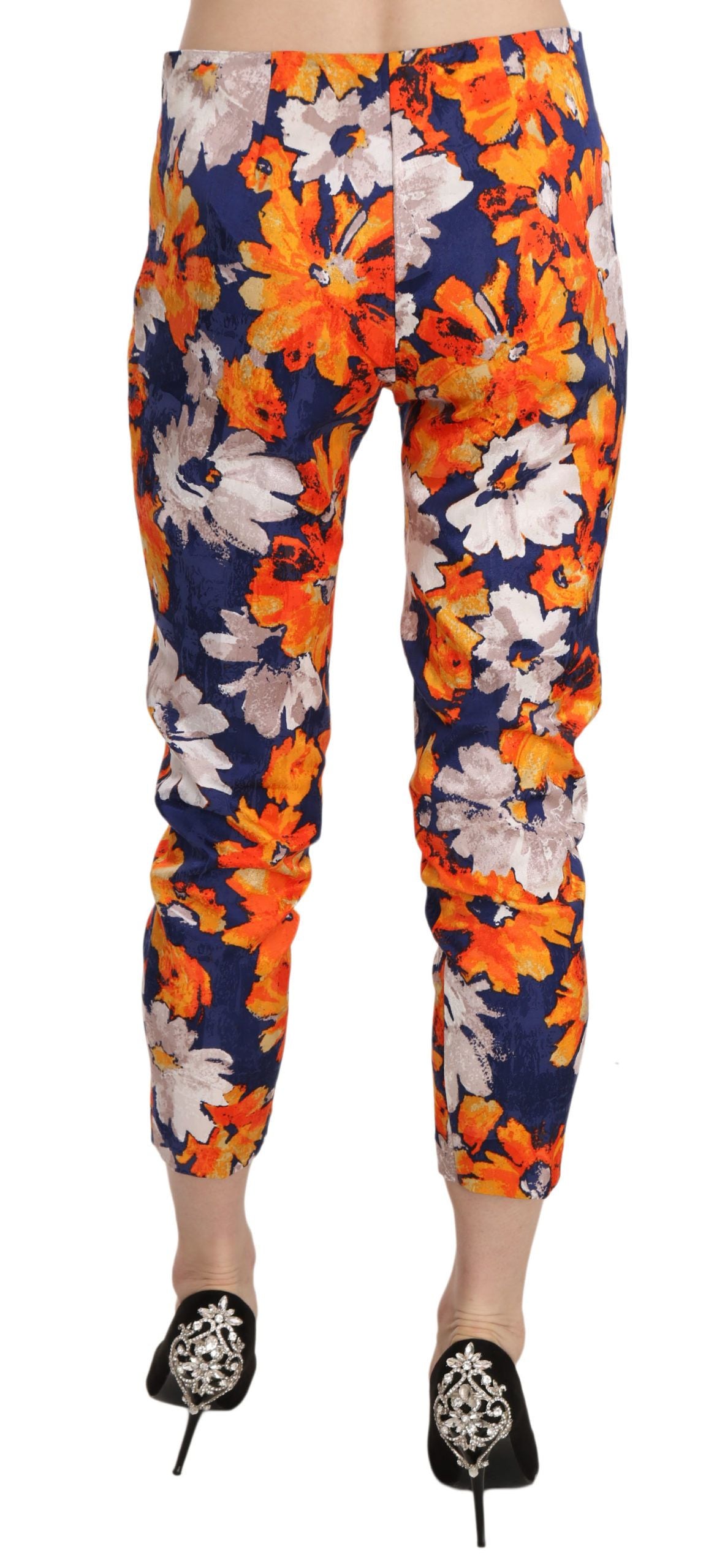 LANACAPRINA Blaue Hose mit Blumenmuster, Skinny, schmale Passform