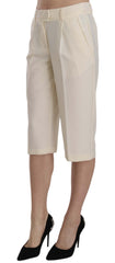 Silvian Heach Crème-Hose mit normaler Bundhöhe aus Baumwolle, gerader Schnitt, Cropped