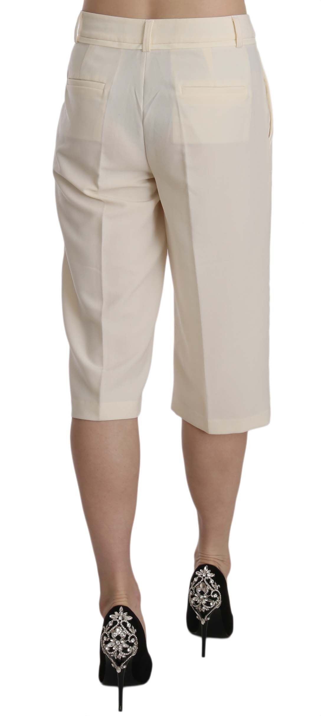 Silvian Heach Crème-Hose mit normaler Bundhöhe aus Baumwolle, gerader Schnitt, Cropped