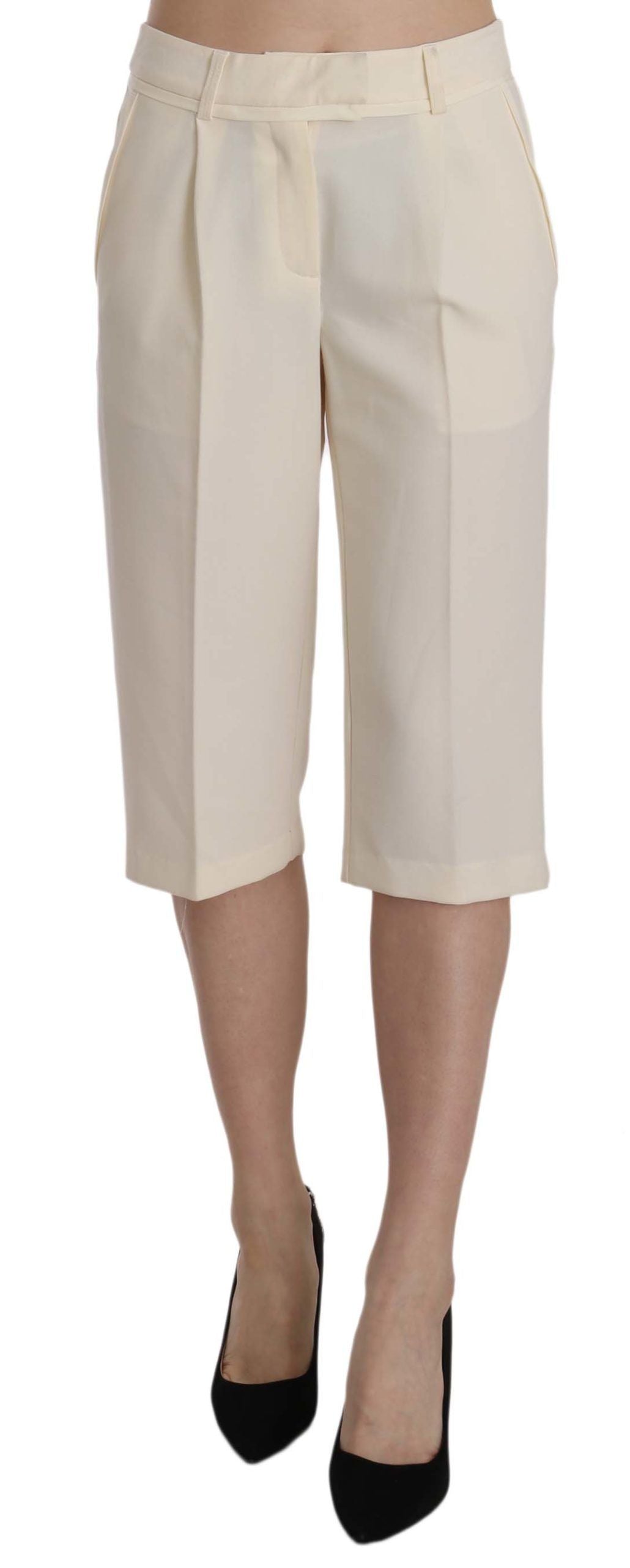 Silvian Heach Crème-Hose mit normaler Bundhöhe aus Baumwolle, gerader Schnitt, Cropped
