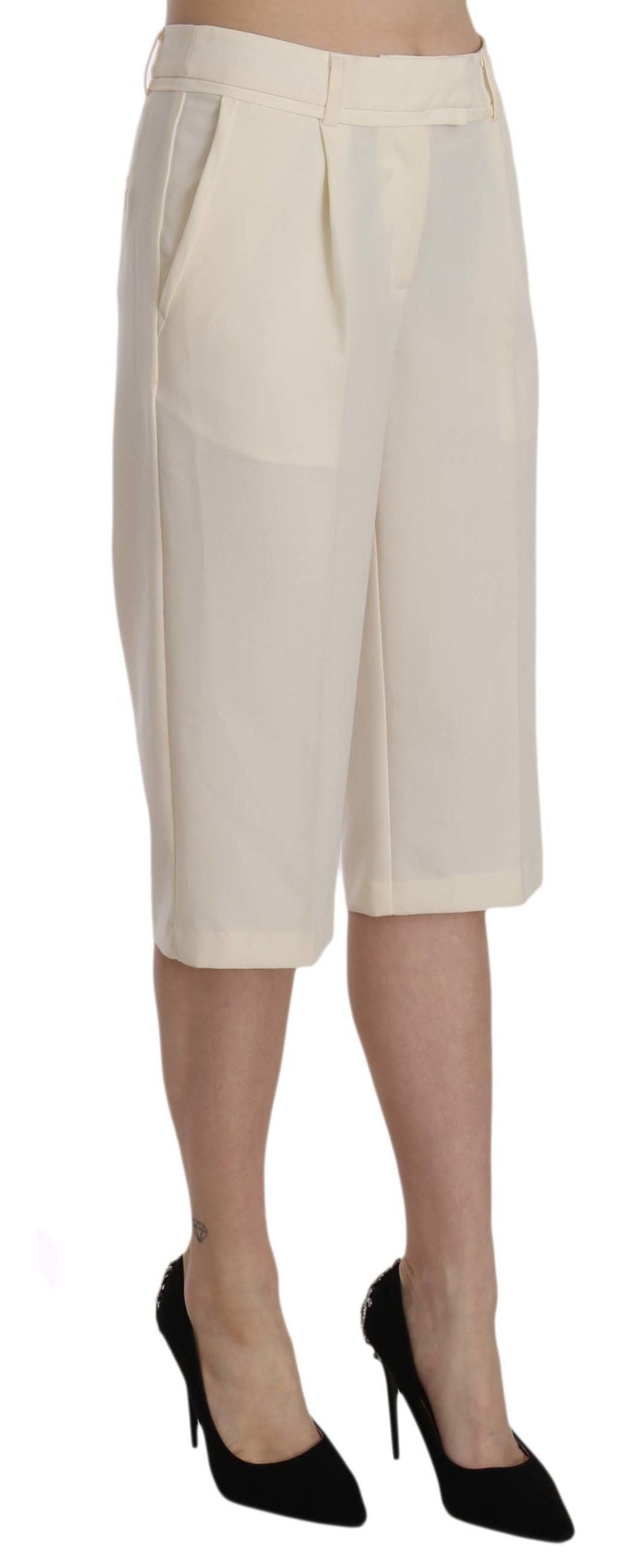 Silvian Heach Crème-Hose mit normaler Bundhöhe aus Baumwolle, gerader Schnitt, Cropped