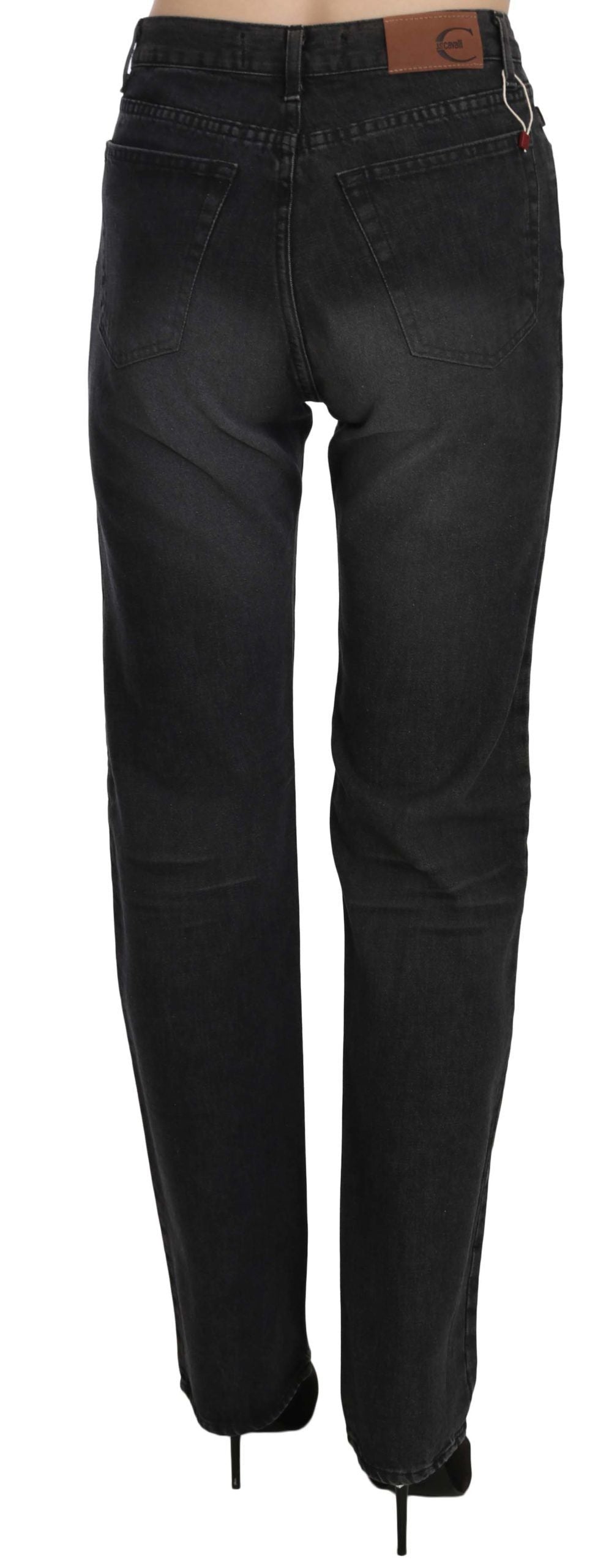Just Cavalli Schwarze Washed High Waist Straight Jeans