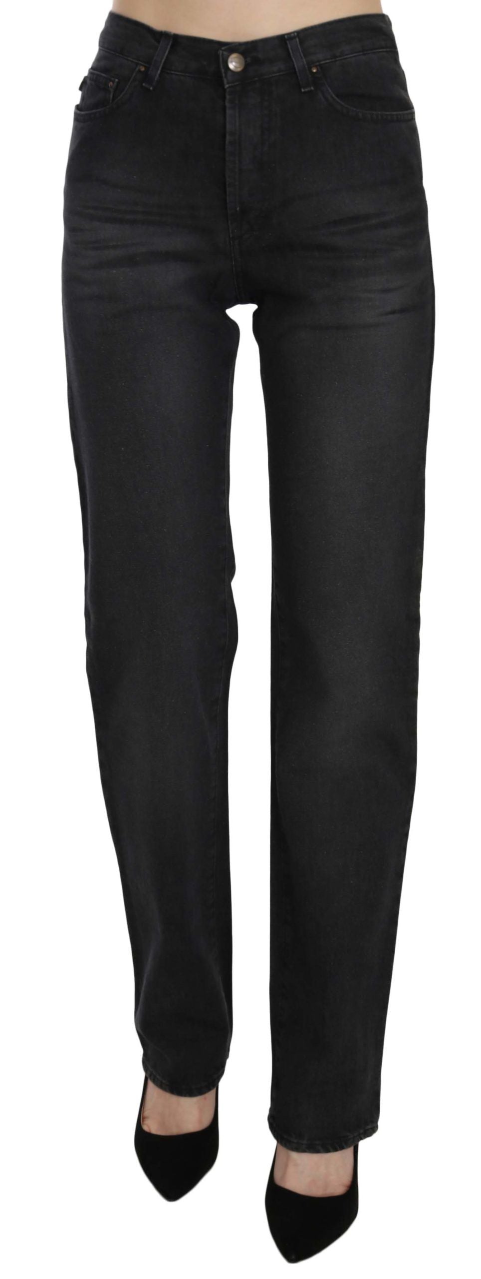 Just Cavalli Schwarze Washed High Waist Straight Jeans