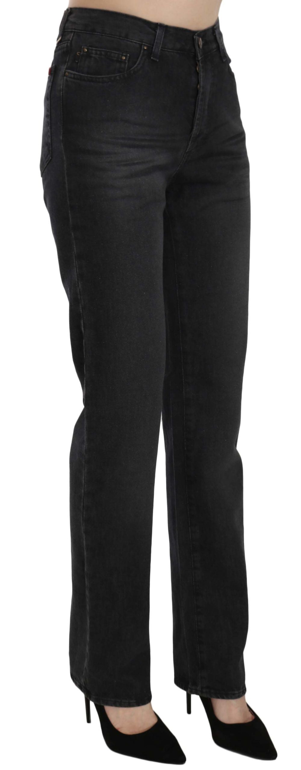 Just Cavalli Schwarze Washed High Waist Straight Jeans