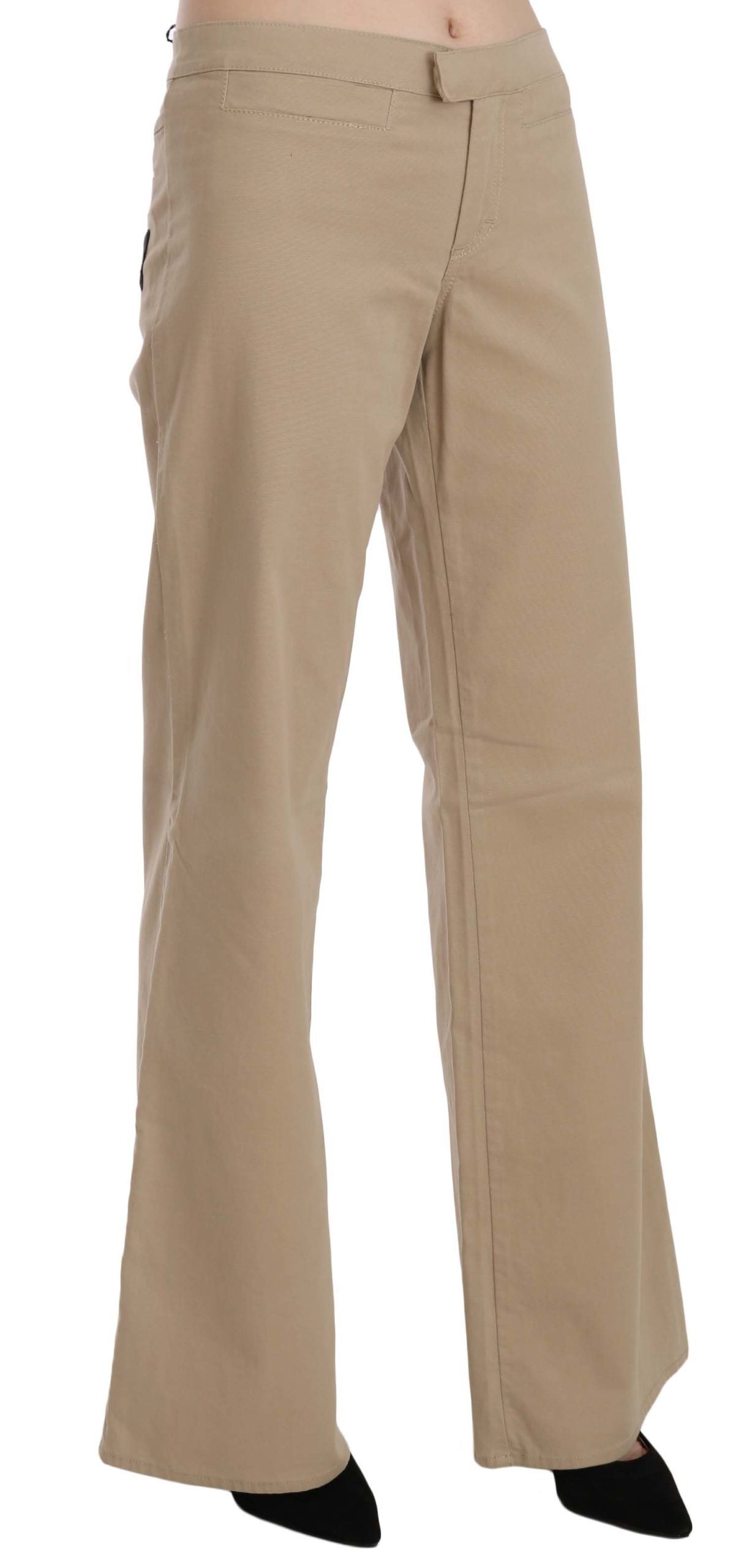 Just Cavalli Beige Baumwoll-Schlaghose mit mittlerer Bundhöhe