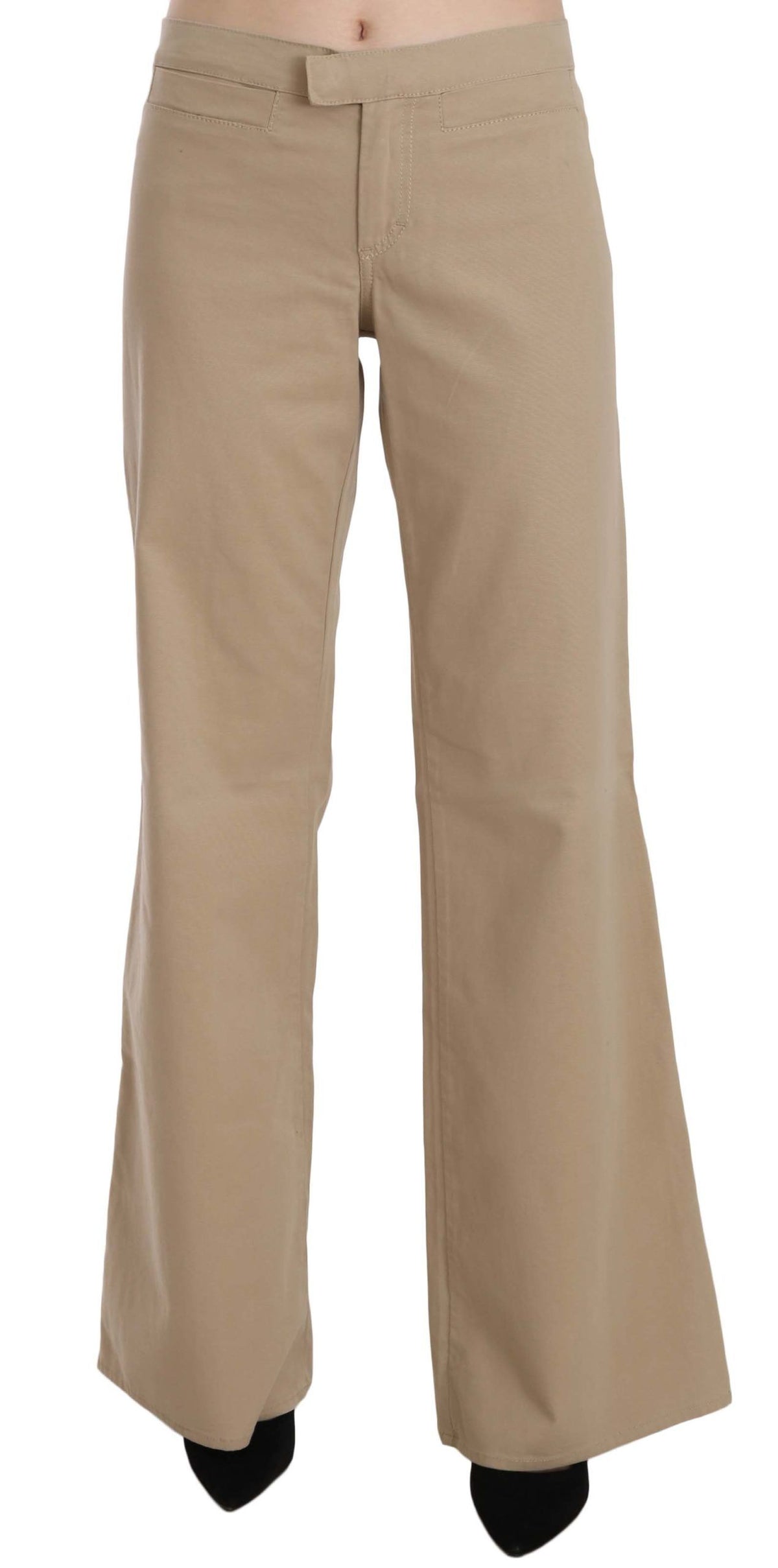 Just Cavalli Beige Baumwoll-Schlaghose mit mittlerer Bundhöhe