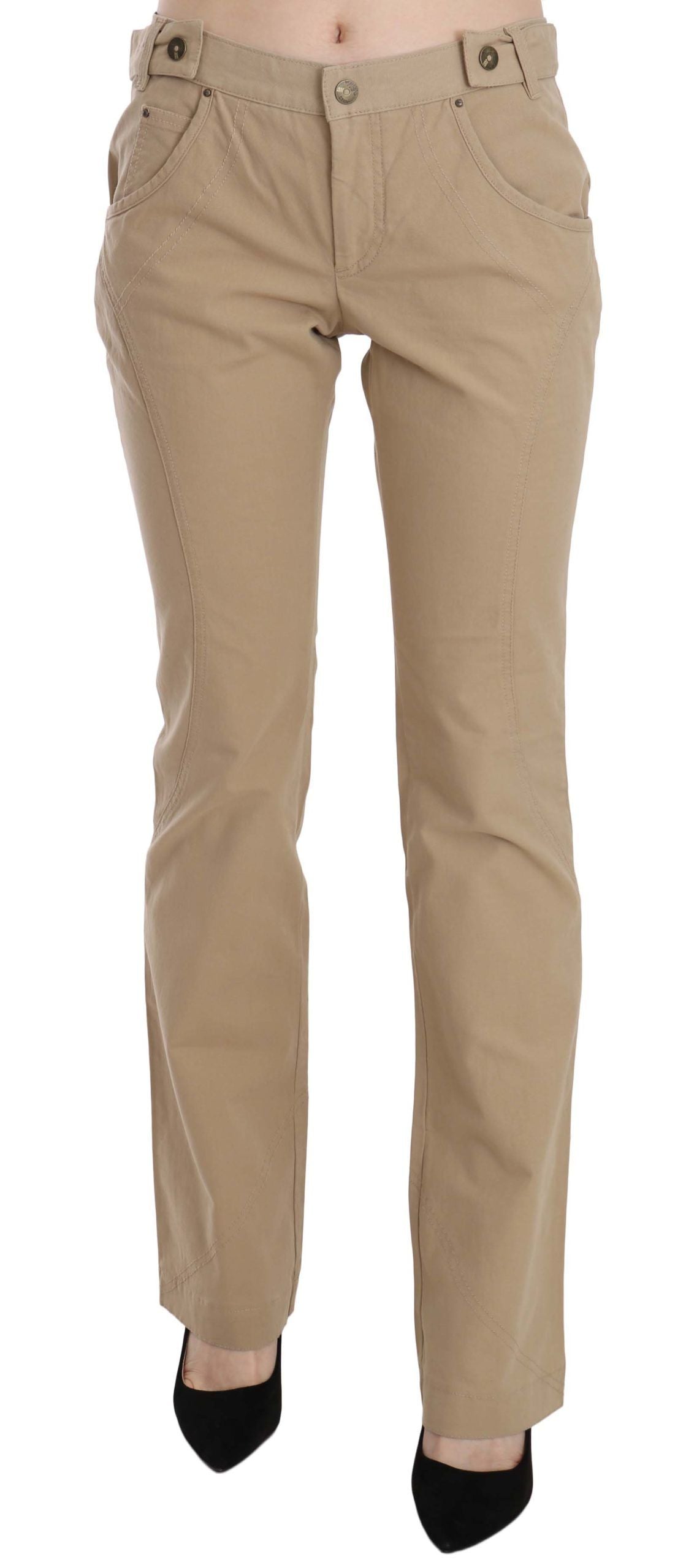 Just Cavalli Beige Baumwolle Mittelhohe Taille Gerade Hose