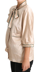 Dolce & Gabbana Beige Seiden-Stretch-Oberteil mit Schleifenbesatz