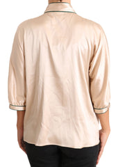 Dolce & Gabbana Beige Seiden-Stretch-Oberteil mit Schleifenbesatz