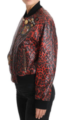Dolce & Gabbana Rode Luipaard Knopen Kristallen Leren Jas