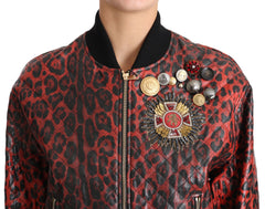 Dolce & Gabbana Rode Luipaard Knopen Kristallen Leren Jas