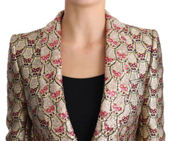 Dolce & Gabbana Gouden Gebloemde Blazerjas met Pailletten