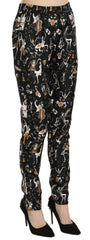 Dolce & Gabbana Schwarze Jazz Club Print High Waist Tapered Hose