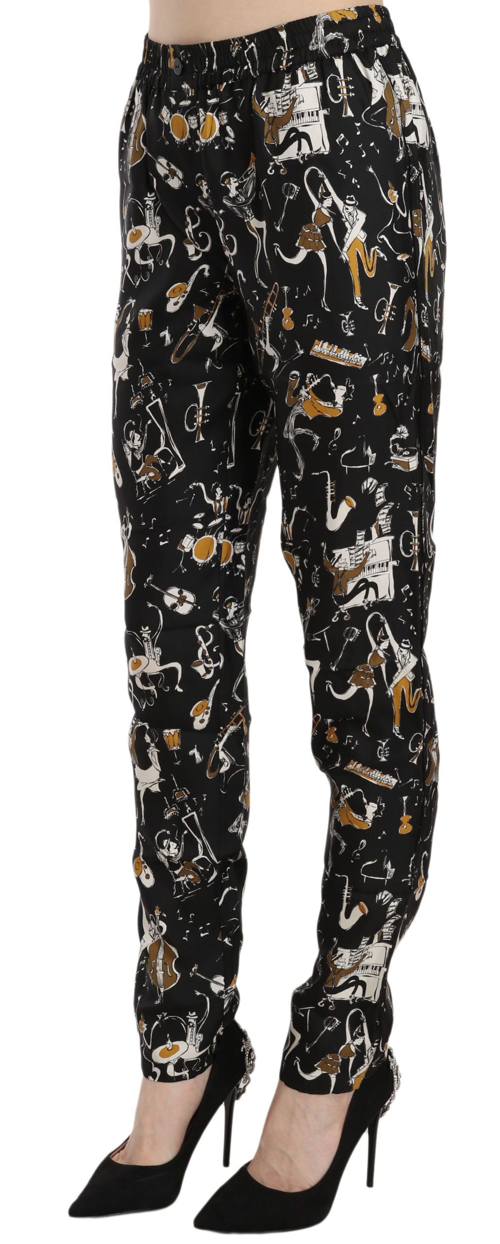 Dolce & Gabbana Schwarze Jazz Club Print High Waist Tapered Hose
