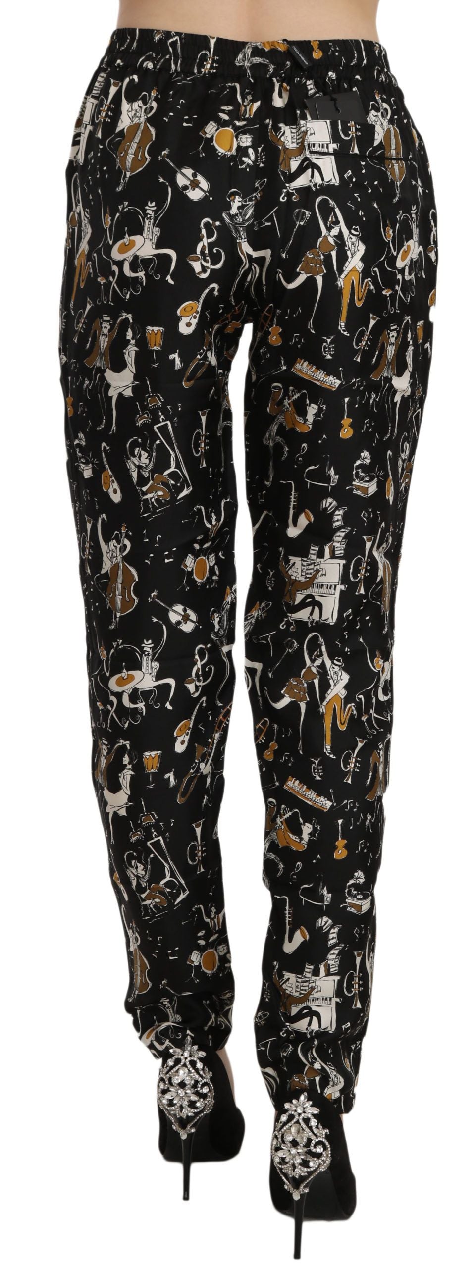 Dolce & Gabbana Schwarze Jazz Club Print High Waist Tapered Hose