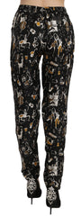 Dolce & Gabbana Schwarze Jazz Club Print High Waist Tapered Hose