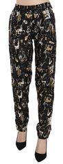 Dolce & Gabbana Schwarze Jazz Club Print High Waist Tapered Hose