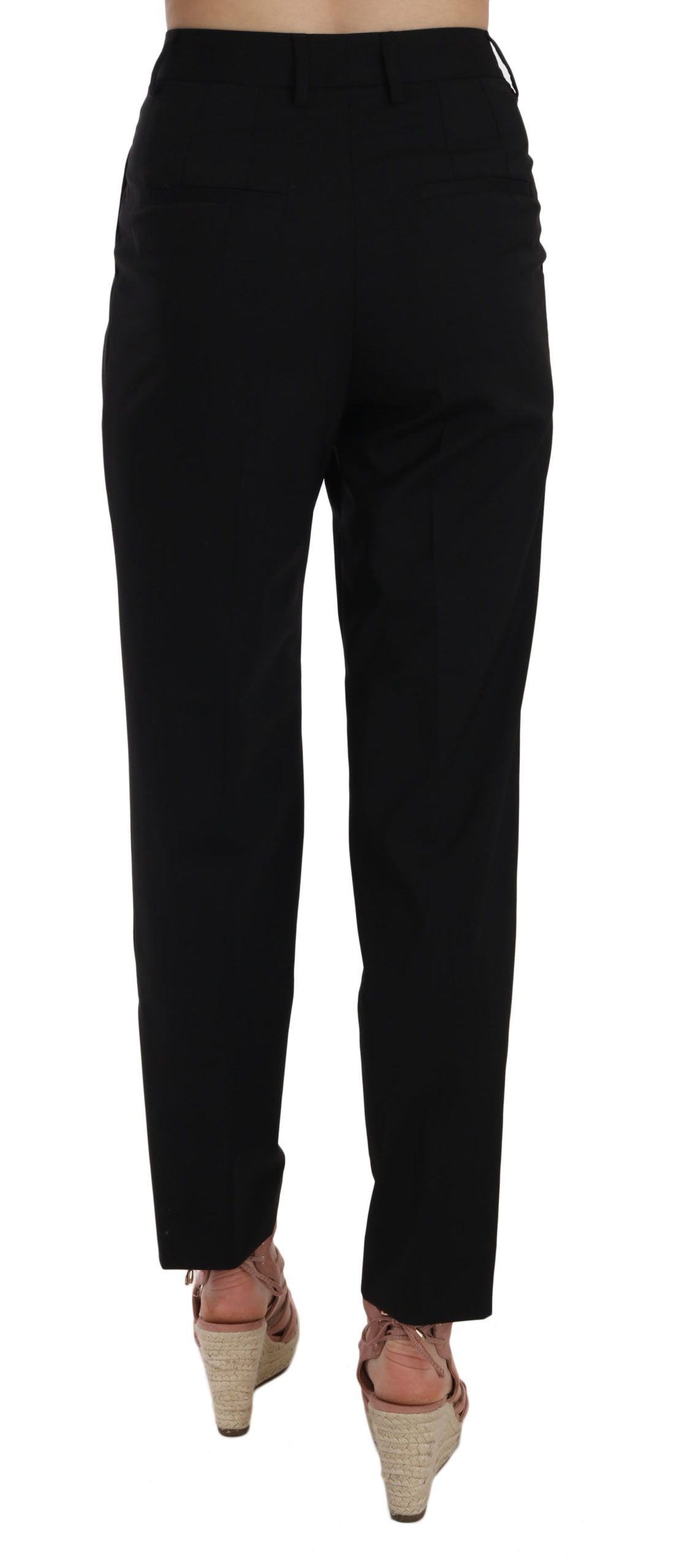 Dolce & Gabbana Zwarte geplooide taps toelopende broek met knoopsluiting