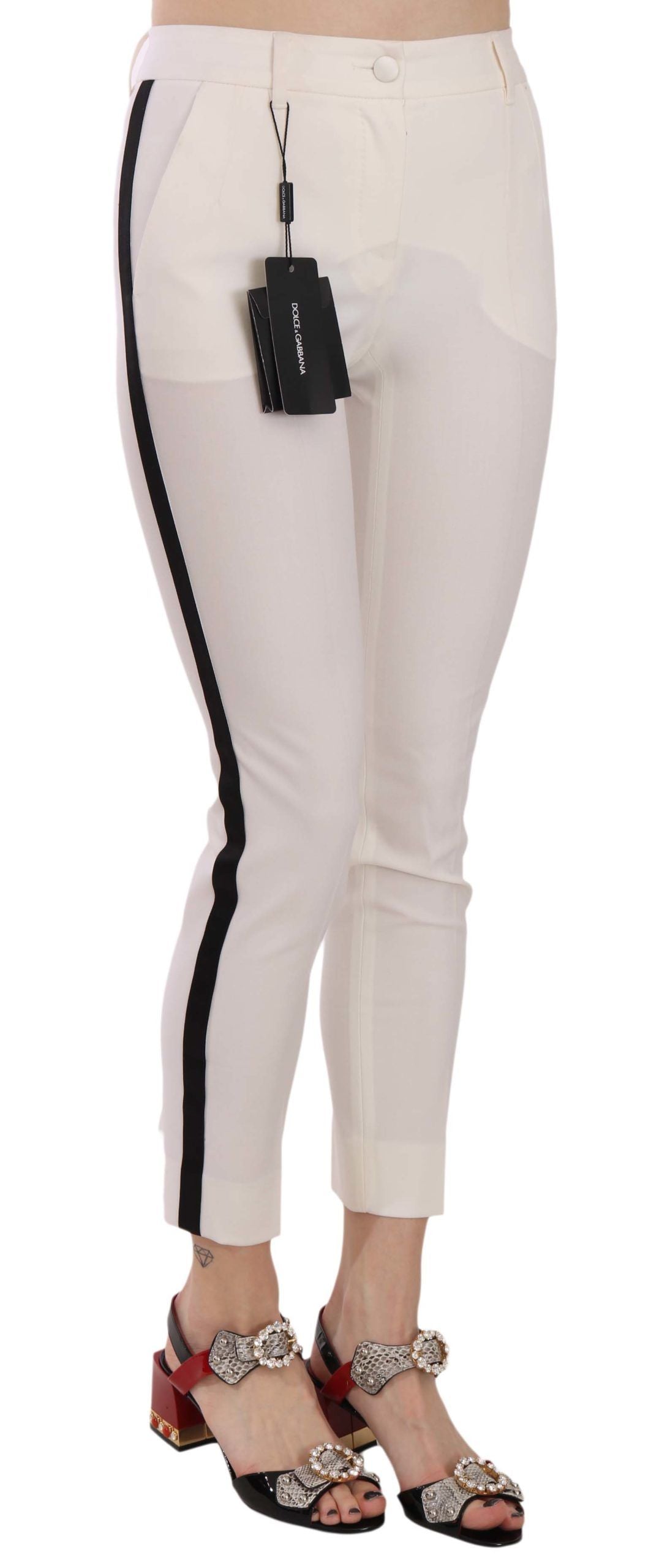 Dolce & Gabbana Weiße Skinny Cropped Hose mit Seitenstreifen