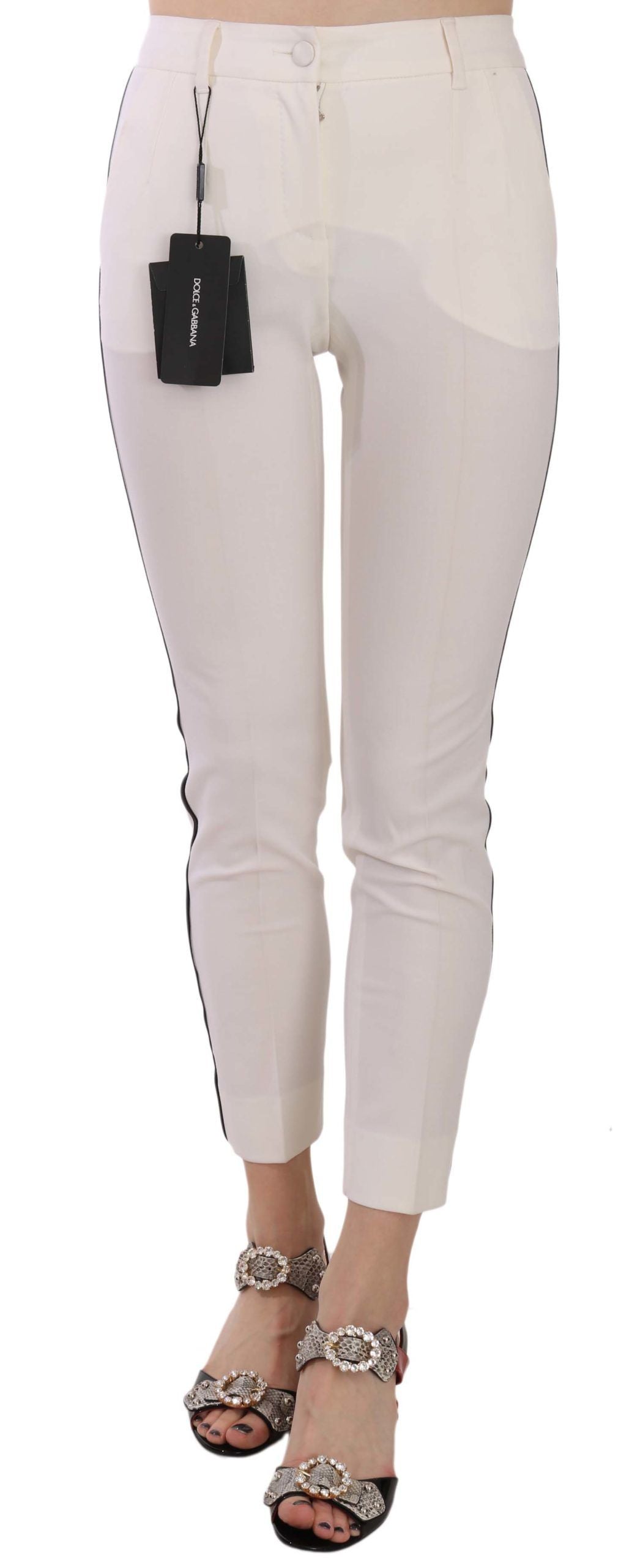 Dolce & Gabbana Weiße Skinny Cropped Hose mit Seitenstreifen