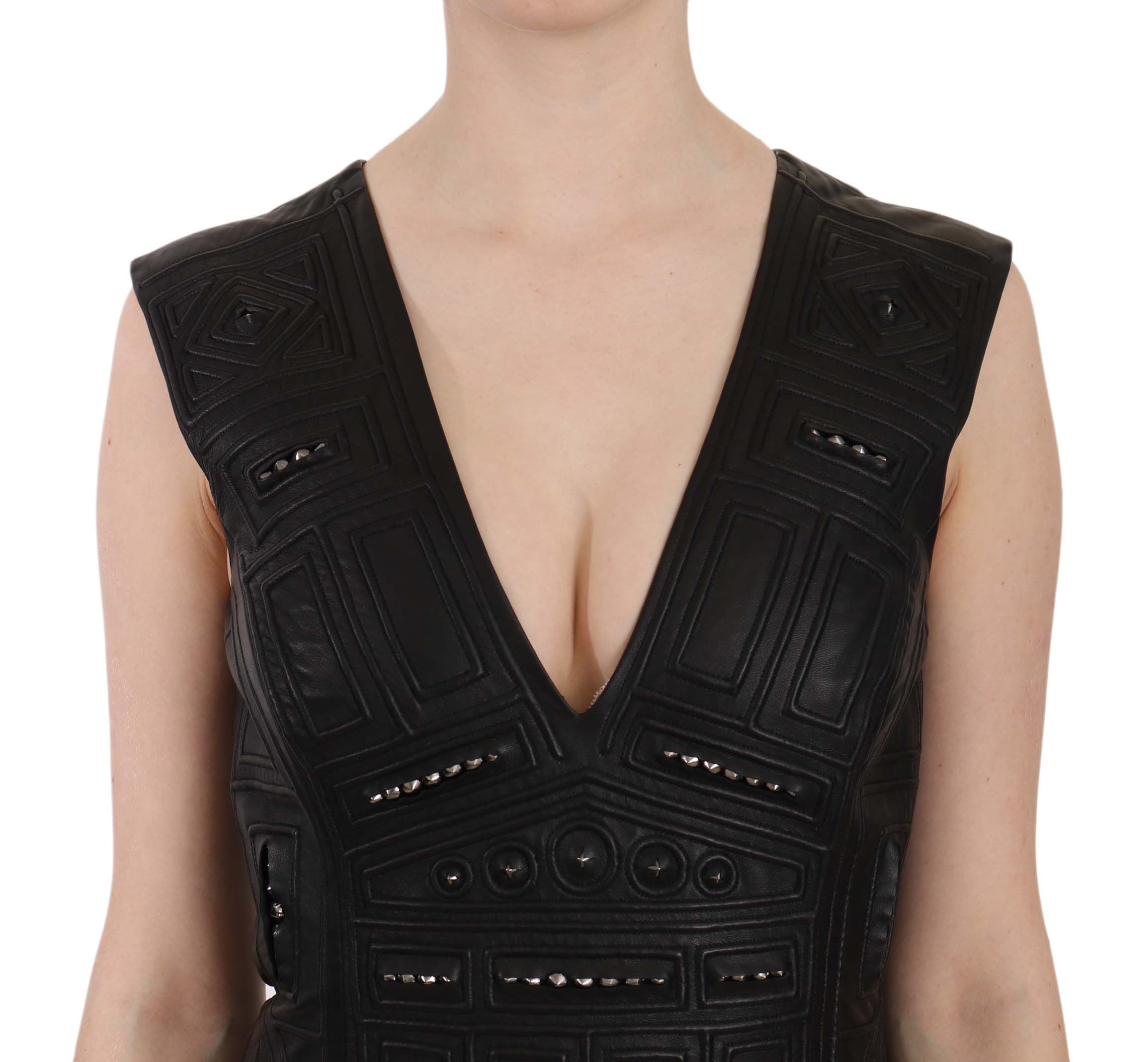 John Richmond Minikleid aus schwarzem Leder mit Nieten