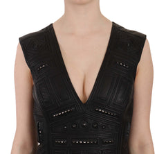 John Richmond Minikleid aus schwarzem Leder mit Nieten