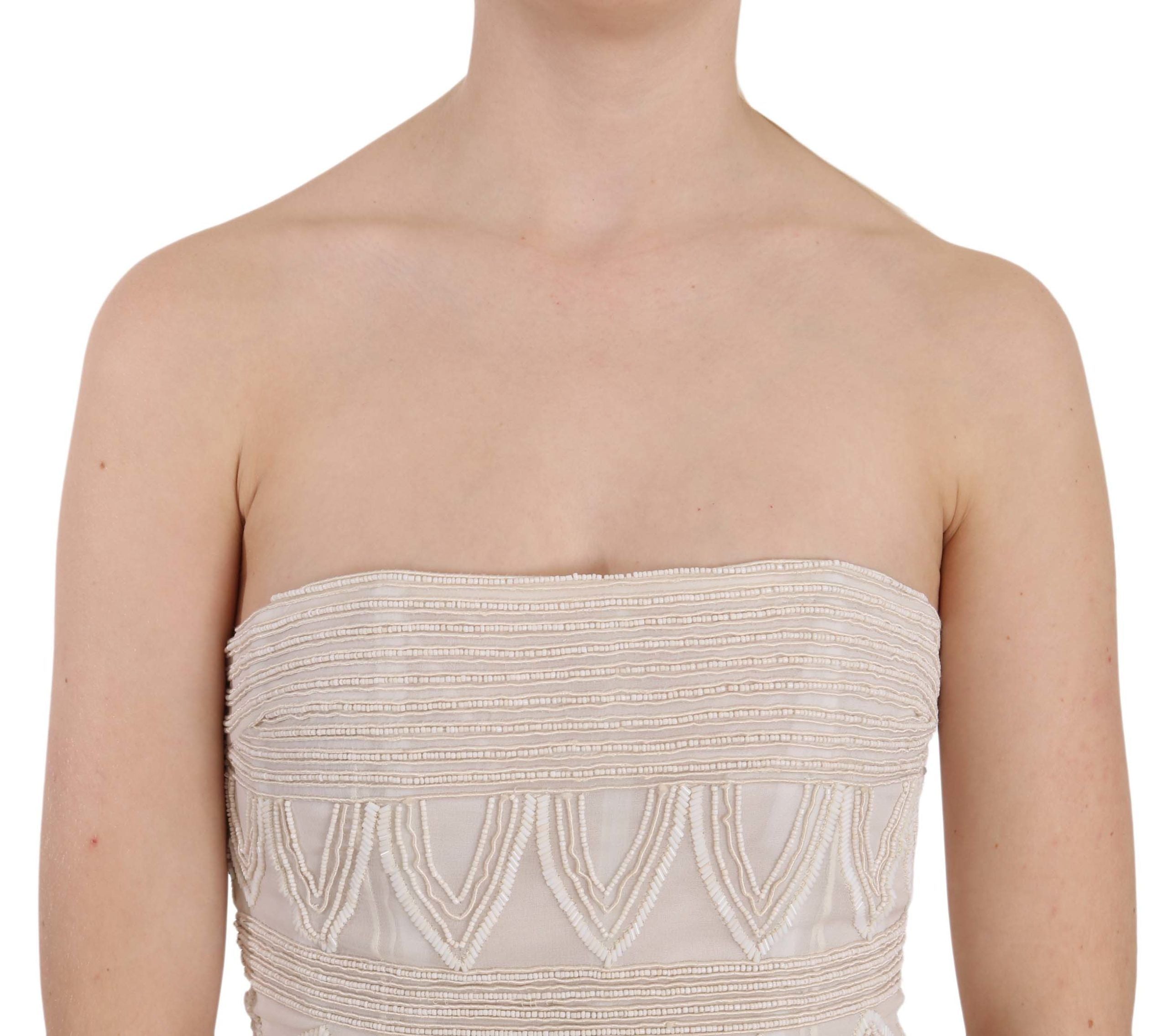 John Richmond Beiges Perlenbesticktes Kurzes Mini-Seidenkleid