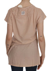 PINK MEMORIES Rosa Creme Spitze Kurzarm-Shirt Oberteil Baumwollbluse