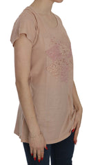 PINK MEMORIES Rosa Creme Spitze Kurzarm-Shirt Oberteil Baumwollbluse