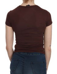 Exte Brown Hearts Short Sleeve Casual T-shirt Top