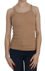 PINK MEMORIES Beige Sleeveless Spaghetti Strap Tank Blouse