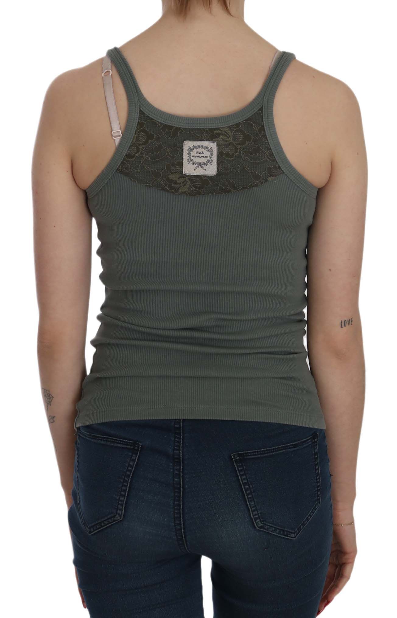 PINK MEMORIES Grünes ärmelloses Spaghettiträger Tanktop T-Shirt Bluse